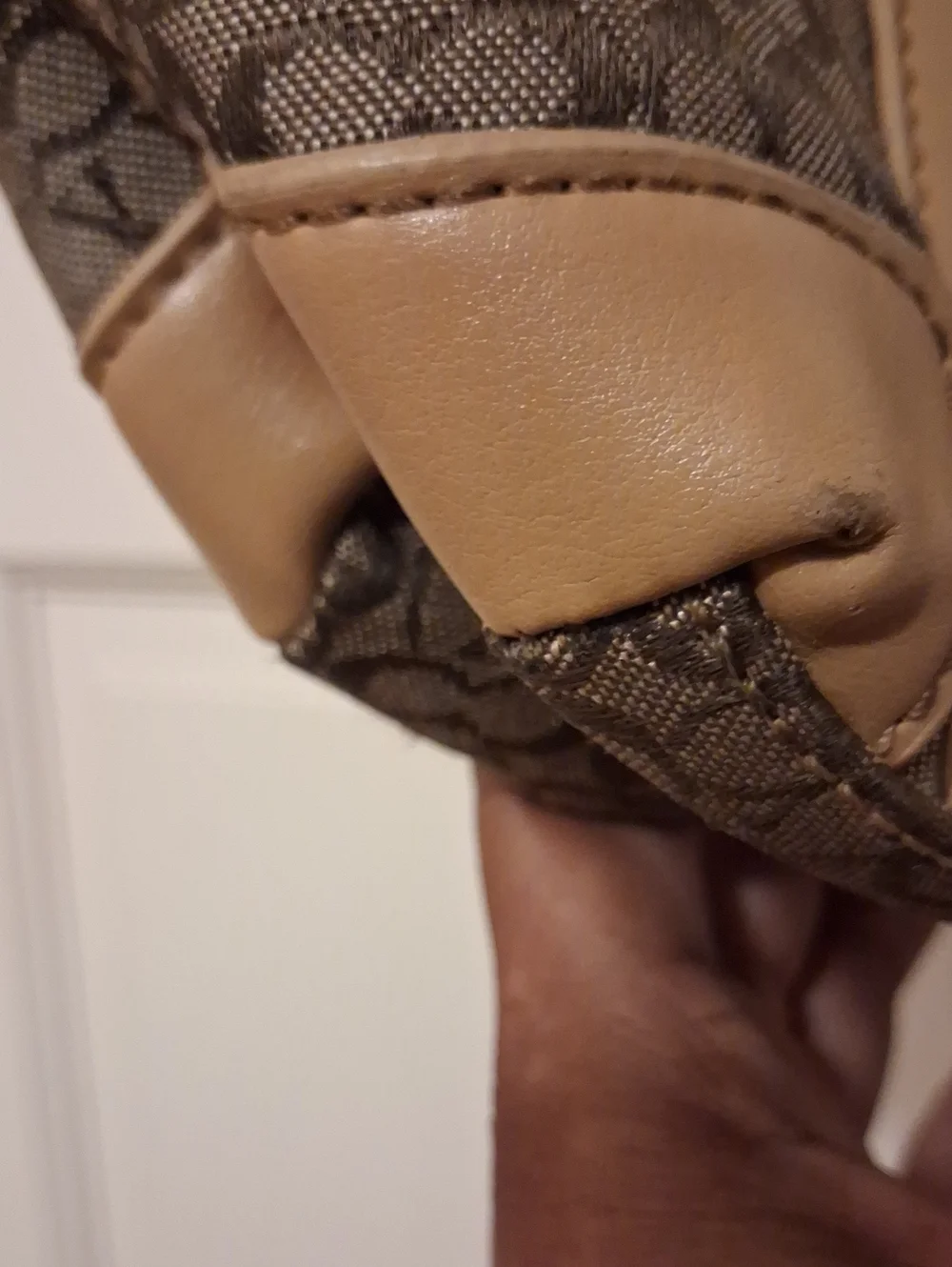 Coach Y2k Classic Brown Logo-Pattern Tote Bag with Tan Trim